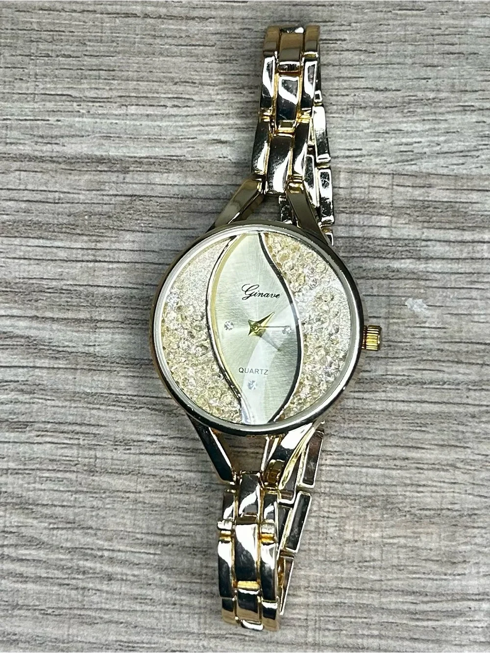 Gold Crystal Accent Women’s Quartz Bracelet Watch